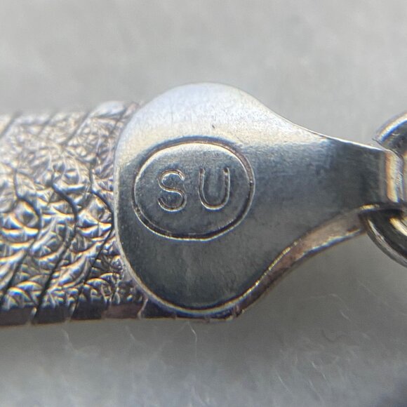 Sterling Silver 925 SU Italy Textured 6.5MM Wide Herringbone Chain Necklace 18" - Picture 14 of 16